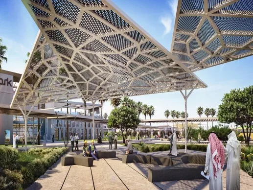 Futuristic Middle East smart city skyline with digital infrastructure, representing Bizwell Mutale’s transformation initiatives.
